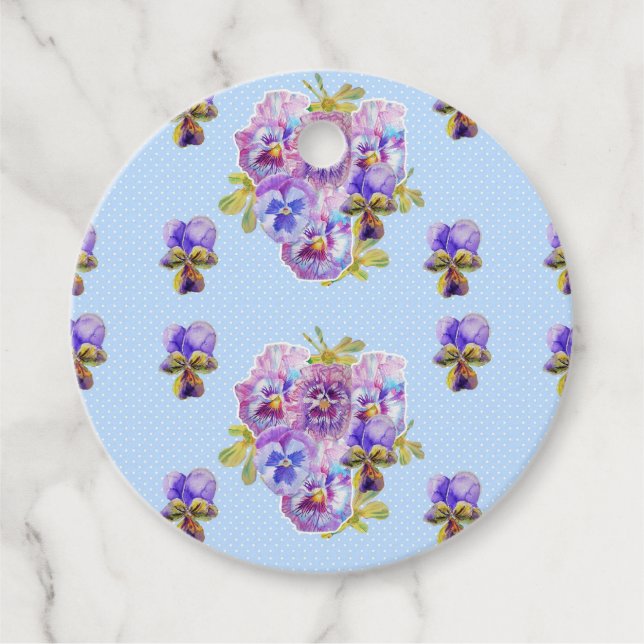 Blue Dot Pansy Blume Shabby Chic Retro Geschenkanhänger (Vorderseite)