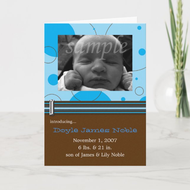 Blue Dots & Circles Foto Geburtsankündigung Ankündigung (Vorderseite)