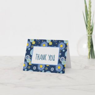 Blue Dotty Flower Print Thank You Notes Dankeskarte