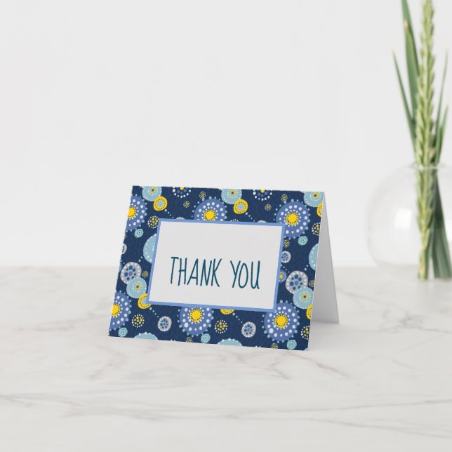 Blue Dotty Flower Print Thank You Notes Dankeskarte (Vorderseite)