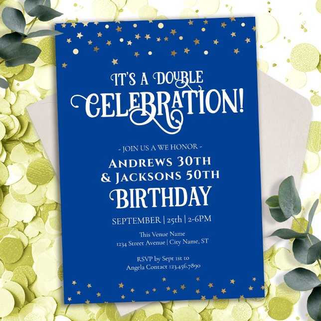Blue Double Birthday Party Star Confetti Einladung (Von Creator hochgeladen)
