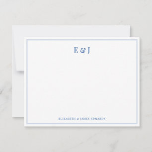 Blue Double Border Elegante Couple Initials Mitteilungskarte