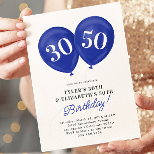 Blue Double Celebration Joint Birthday Party Einladung