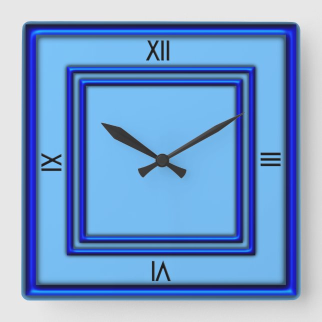Blue Double Frame 4 schwarze Zahlen Quadratische Wanduhr (Vorderseite)