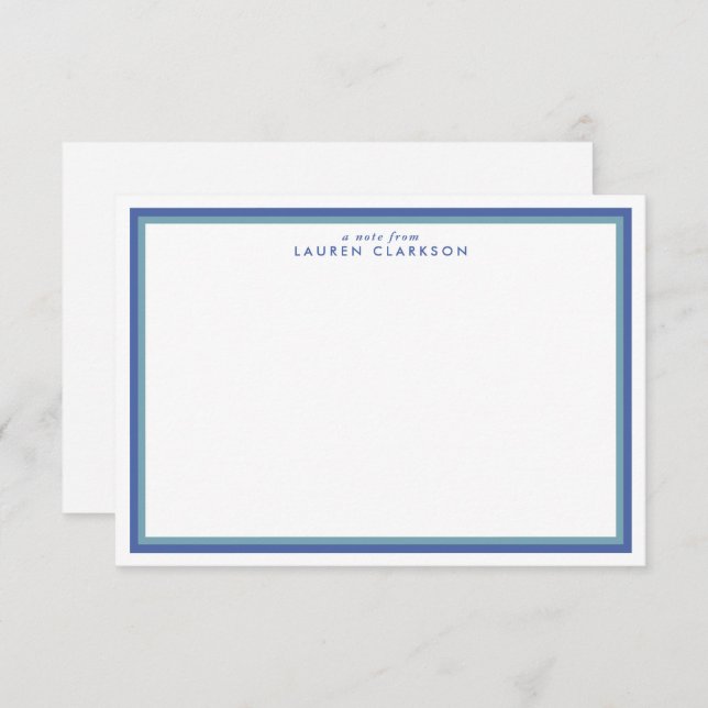 Blue Double Frame Modern Stationer Note Card Einladung (Vorne/Hinten)