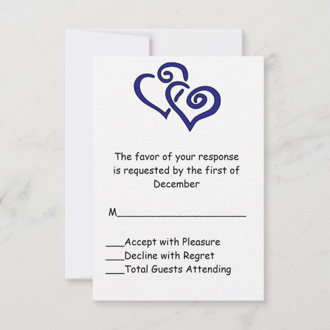 Blue Double Heart Wedding RSVP Card Karte (Vorderseite)