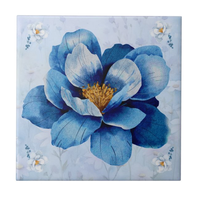 Blue Double Magnolia Keramik Tile Fliese (Vorderseite)