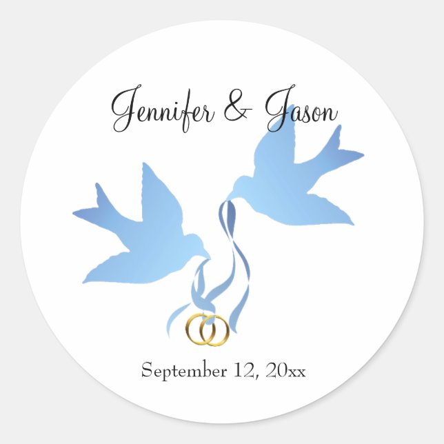 Blue Doves Save the Date Stickers (Vorderseite)