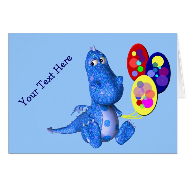 Blue Dragon and Balloons Card (Vorderseite (Horizontal))