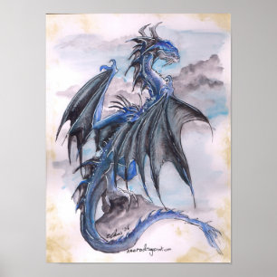 Blue Dragon - Aquarellfarben Poster