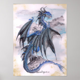 Blue Dragon - Aquarellfarben Poster