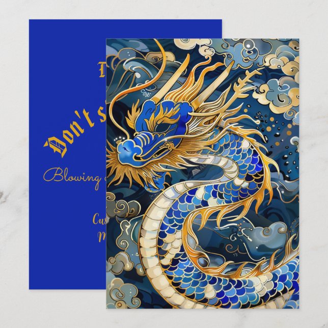 Blue Dragon Birthday Card Einladung (Vorne/Hinten)