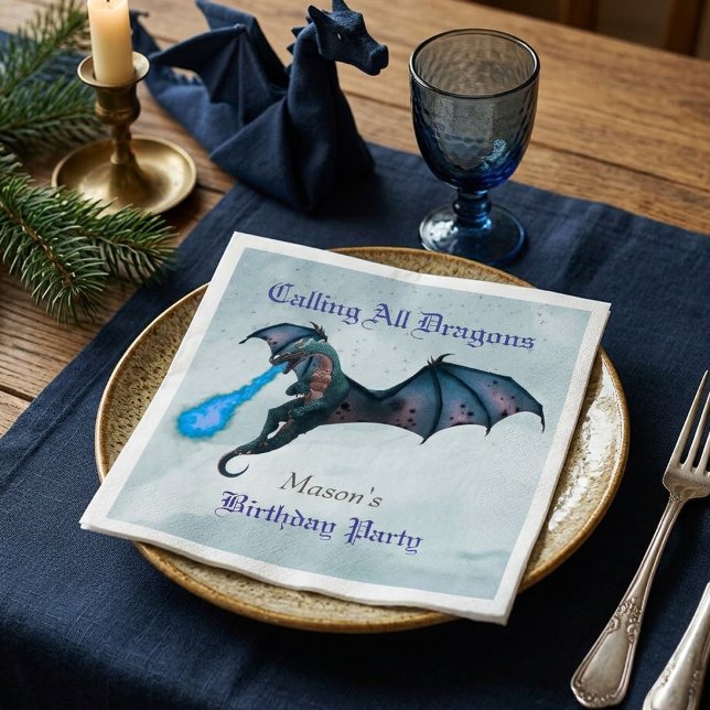 Blue Dragon Birthday Party Serviette (Von Creator hochgeladen)