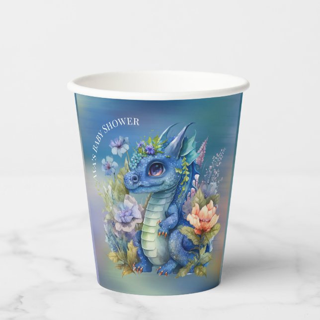 Blue Dragon Boy Baby Dusche Pappbecher (Vorderseite)
