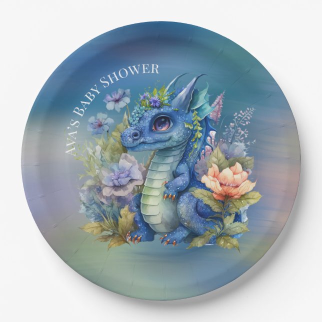 Blue Dragon Boy Baby Dusche Pappteller (Vorderseite)