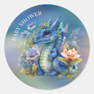 Blue Dragon Boy Baby Dusche Runder Aufkleber