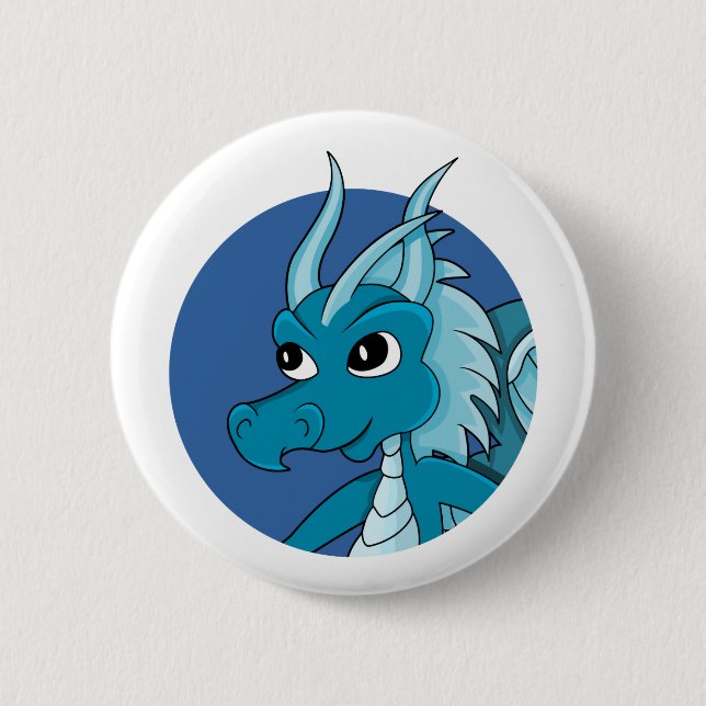Blue Dragon Cartoon Button (Vorderseite)