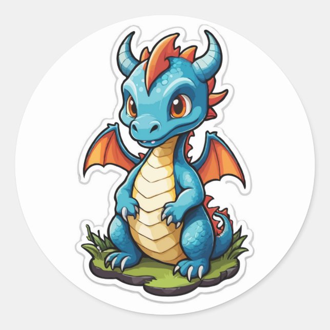 Blue Dragon Cartoon Sticker - Fantasy Art (Vorderseite)