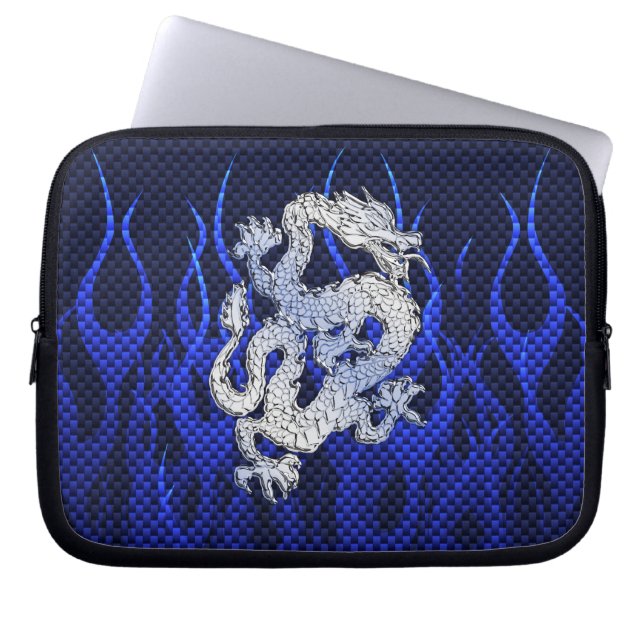 Blue Dragon Chrome wie Carbon Fibre Flammen Laptopschutzhülle (Vorderseite)