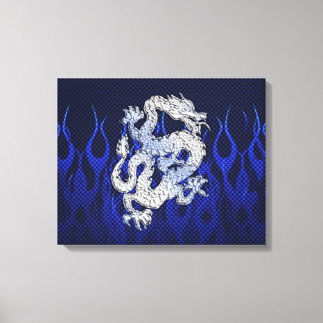 Blue Dragon in Chrome Carbon Fiber Stile Leinwanddruck (Vorderseite)