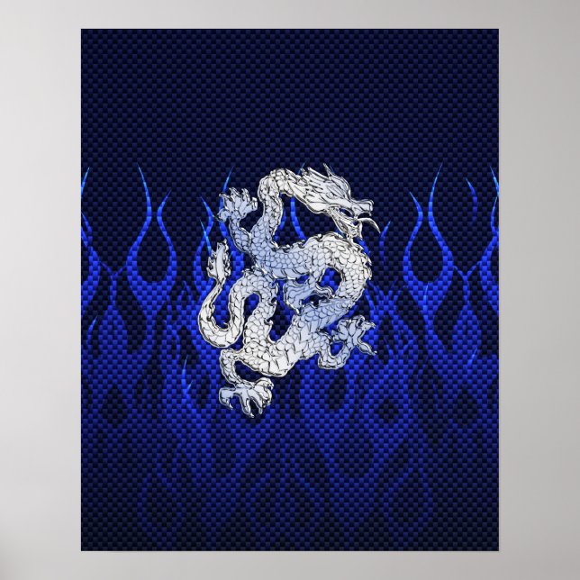 Blue Dragon in Chrome Carbon Fiber Stile Poster (Vorne)