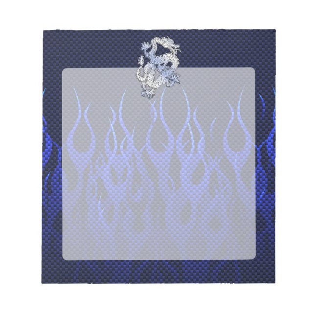 Blue Dragon in Chrome Carbon Racing Flammen Notizblock (Vorderseite)
