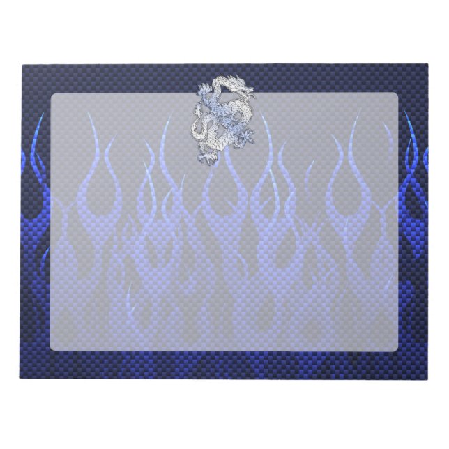 Blue Dragon in Chrome Carbon Racing Flammen Notizblock (Vorderseite)
