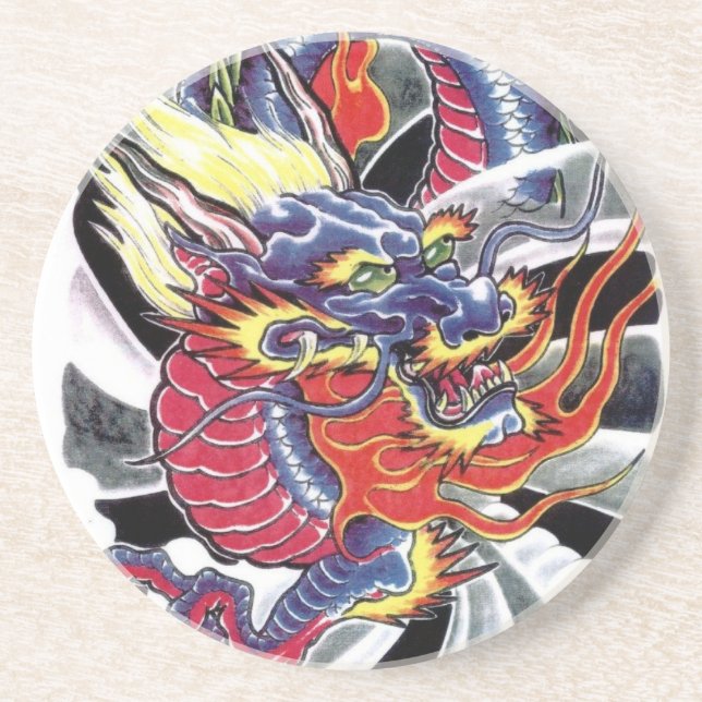 Blue Dragon Japanisches Tattoo-Design Sandstein Untersetzer (Vorne)
