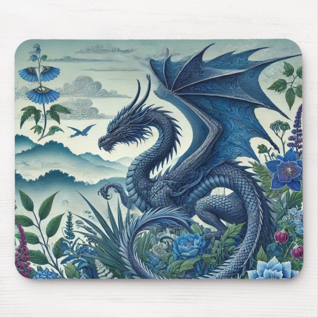 Blue Dragon Mouse Pad | Fantasy Inspiriert Schreib Mousepad (Vorne)