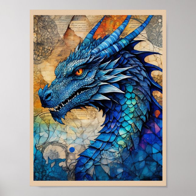 Blue Dragon Ready to Frame Art Print Poster (Vorne)