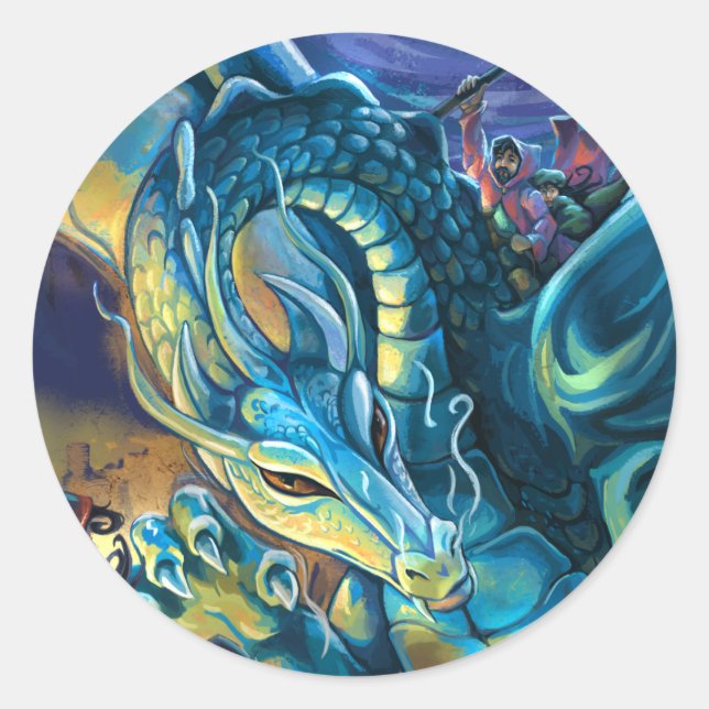 Blue Dragon Rider Runder Aufkleber (Vorderseite)
