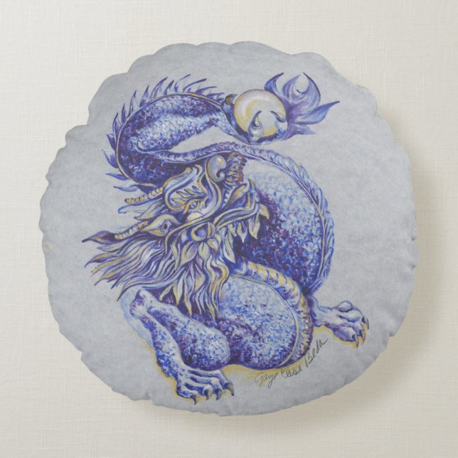 Blue Dragon Rundes Kissen (Vorderseite)