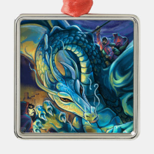 Blue Dragon und Rider Silbernes Ornament