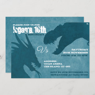 Blue Dragon Vs T-Rex Silhouette Einladungen