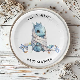 Blue Dragon Watercolor Babydusche Pappteller
