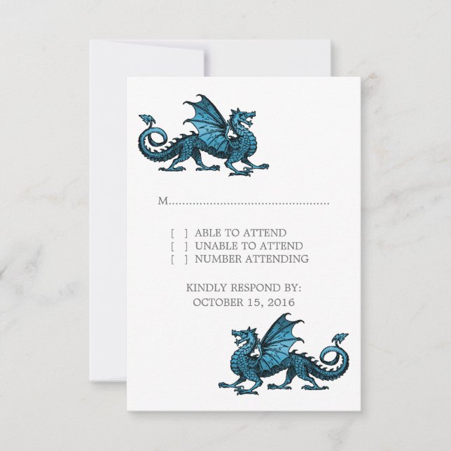 Blue Dragon Wedding Response Card RSVP Karte (Vorderseite)