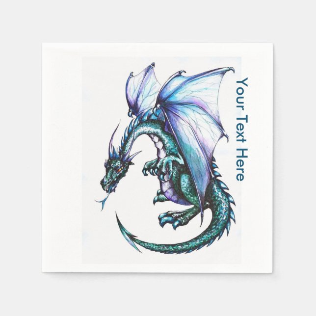 Blue Dragon White Cocktail Paper Napkins Serviette (Vorderseite)