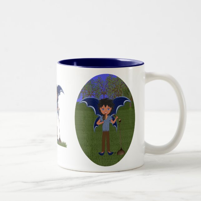 Blue Dragon Winged Musical Boy Fee Zweifarbige Tasse (Rechts)