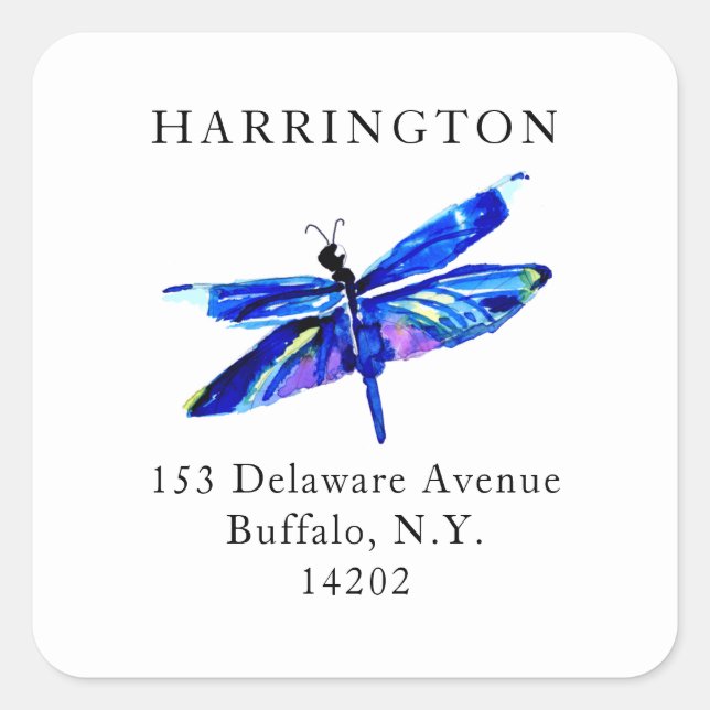 Blue Dragonfly Address Labels Elegantes Nature-The Quadratischer Aufkleber (Vorderseite)