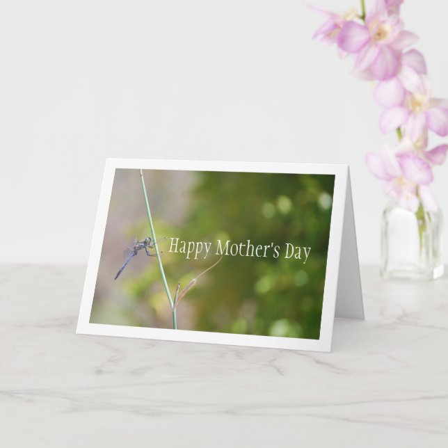 Blue Dragonfly auf Stem Portrait Karte (Orchidee)