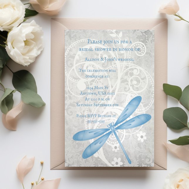 Blue Dragonfly Brautparty laden Einladung (Blue Dragonfly Bridal Shower Invitation)