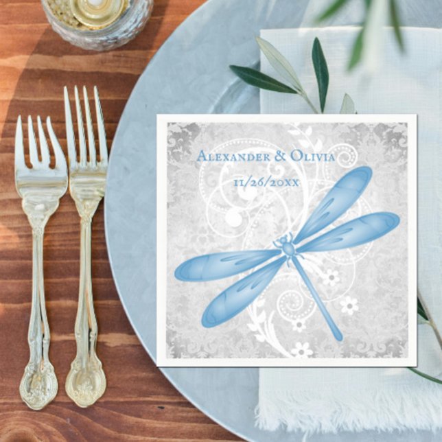 Blue Dragonfly Brautparty Napkin Serviette (Blue Dragonfly Bridal Shower Napkin)