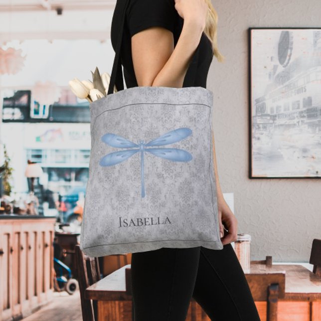 Blue Dragonfly Damask (Blue Dragonfly Damask Tote Bag)