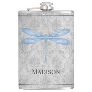Blue Dragonfly Damask Flask Flachmann