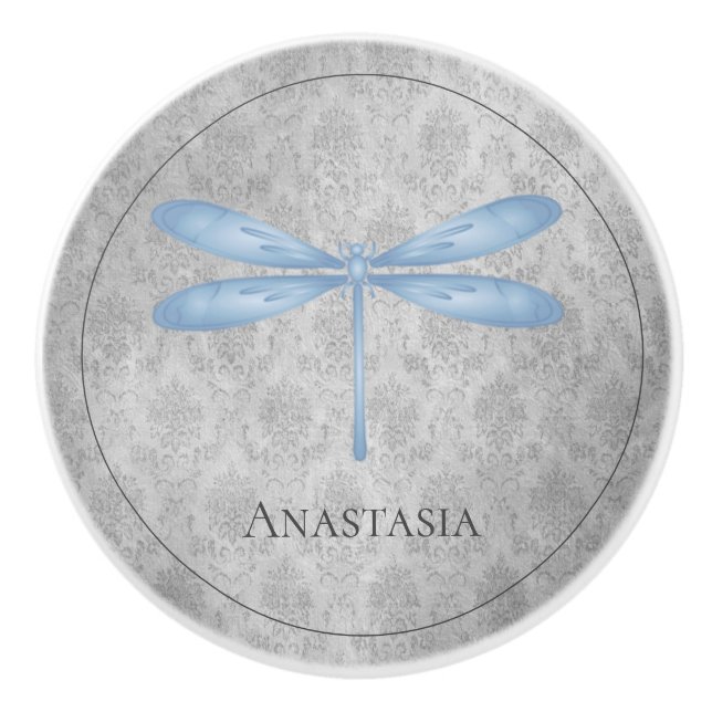 Blue Dragonfly Damask Keramikknauf (Vorderseite)