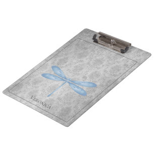 Blue Dragonfly Damask Klemmbrett