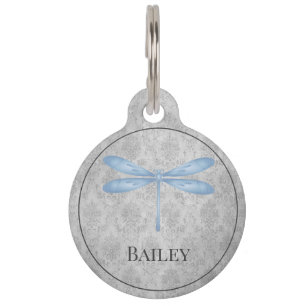 Blue Dragonfly Damask Round Pet Tag Haustiermarke