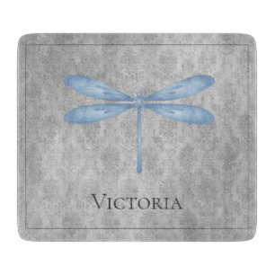Blue Dragonfly Damask Schneidebrett
