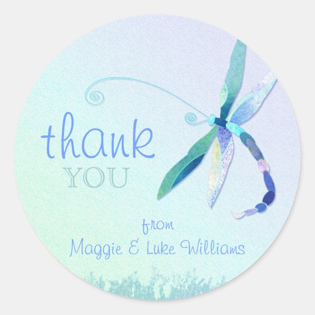 Blue Dragonfly Meadow Wedding Danke Runder Aufkleber (Vorderseite)