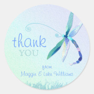 Blue Dragonfly Meadow Wedding Danke Runder Aufkleber